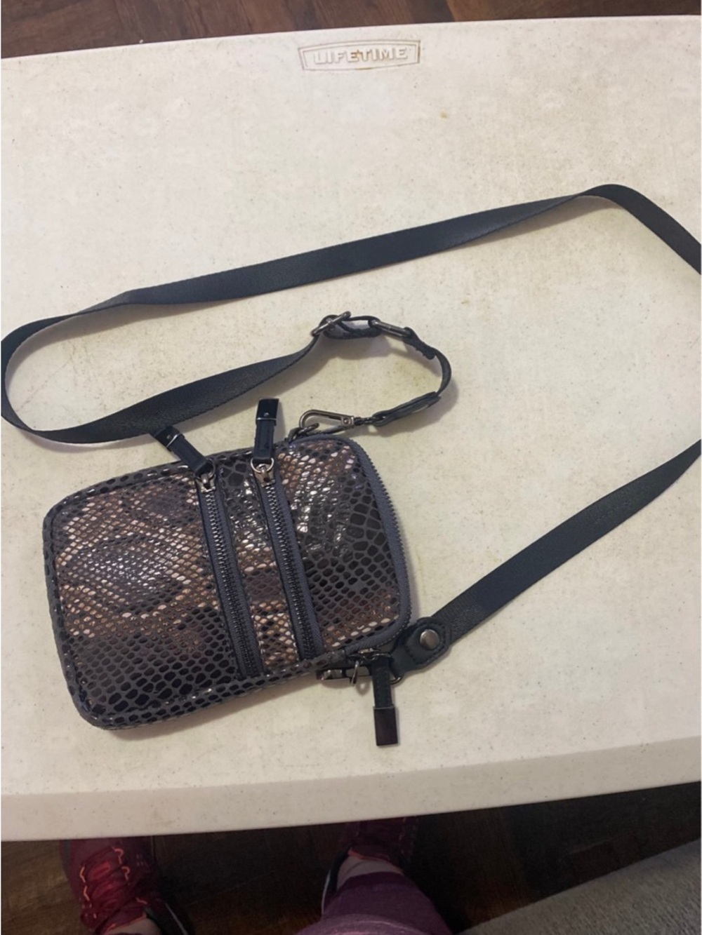 Small Snake-Print Crossbody Wallet in Brown and Black